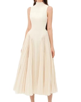 Summer pleated light dress temperament splice long dress