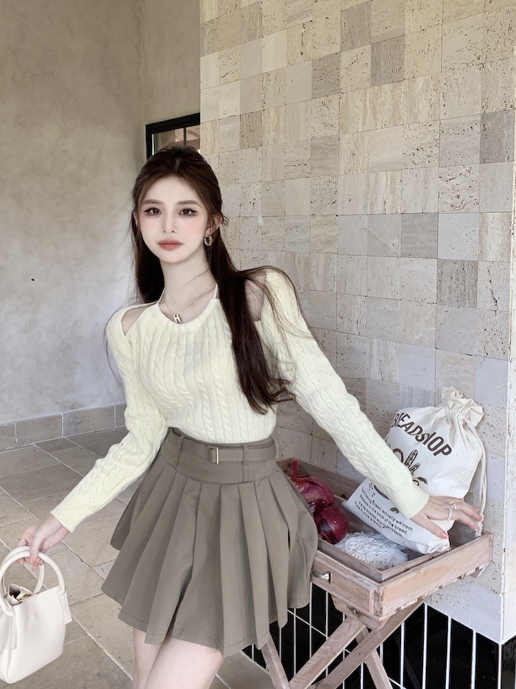 Knitted autumn and winter lazy Pseudo-two sweater for women