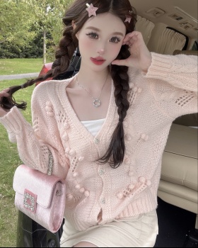 V-neck France style coat knitted tops for women