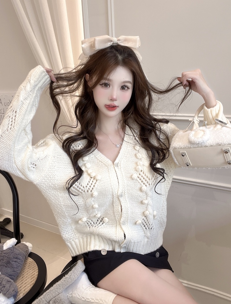 V-neck France style coat knitted tops for women