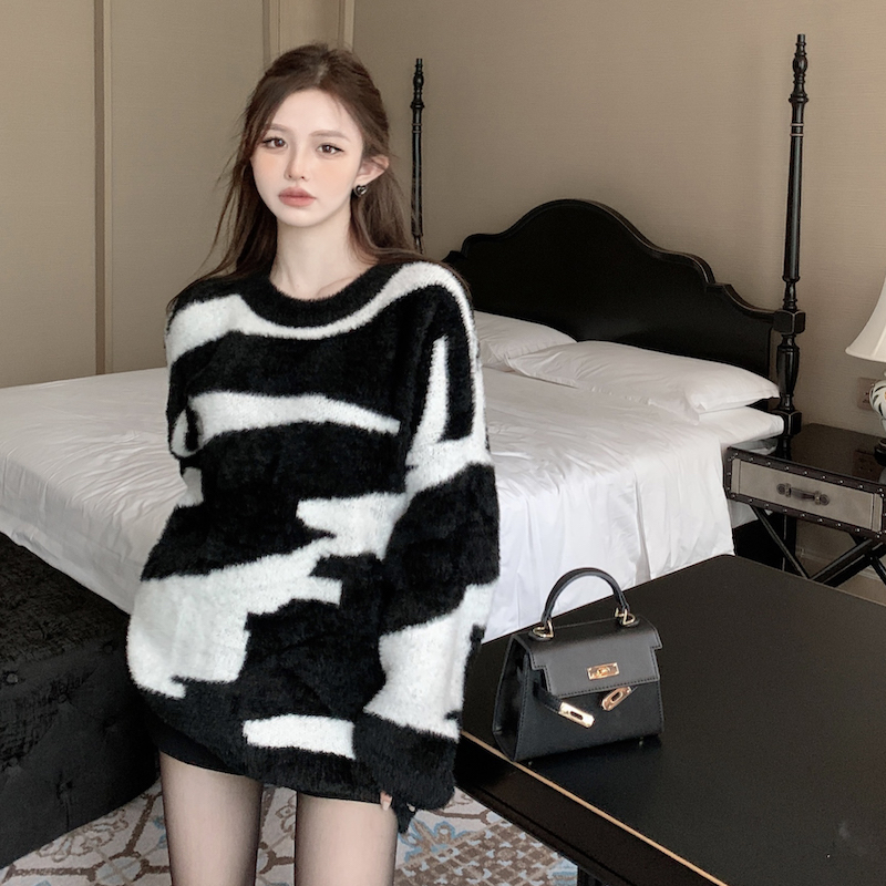 Zebra mohair loose autumn and winter lazy sweater