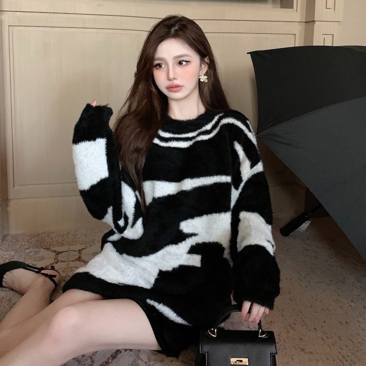 Zebra mohair loose autumn and winter lazy sweater