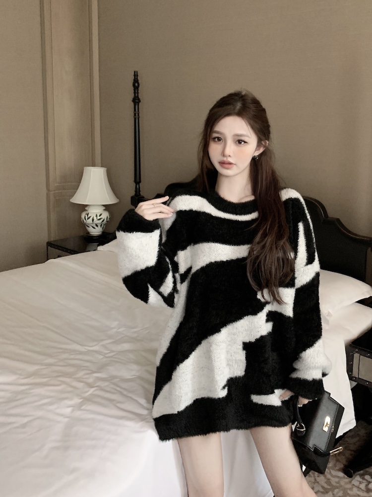 Zebra mohair loose autumn and winter lazy sweater