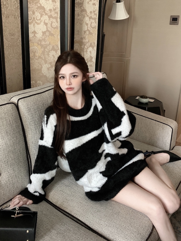 Zebra mohair loose autumn and winter lazy sweater