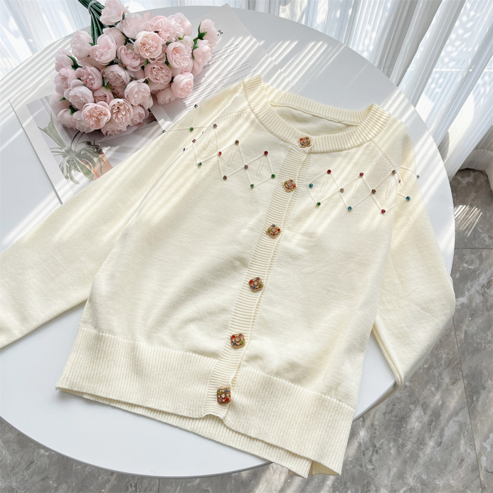 Knitted apricot tops rhinestone all-match coat for women