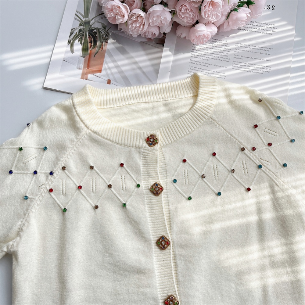 Knitted apricot tops rhinestone all-match coat for women