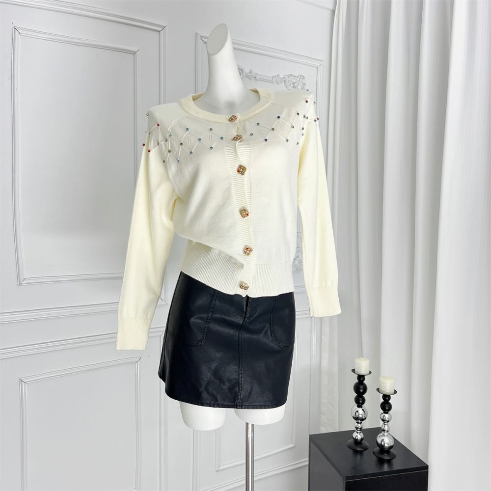 Knitted apricot tops rhinestone all-match coat for women