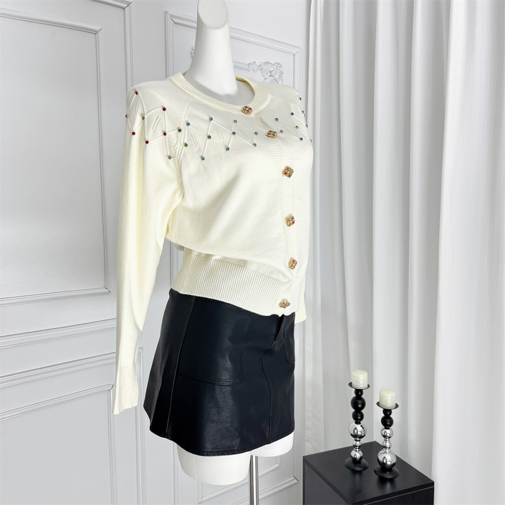 Knitted apricot tops rhinestone all-match coat for women