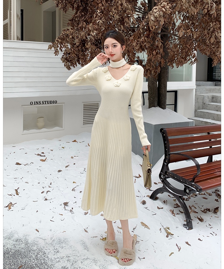 Autumn and winter flowers long dress bottoming dress