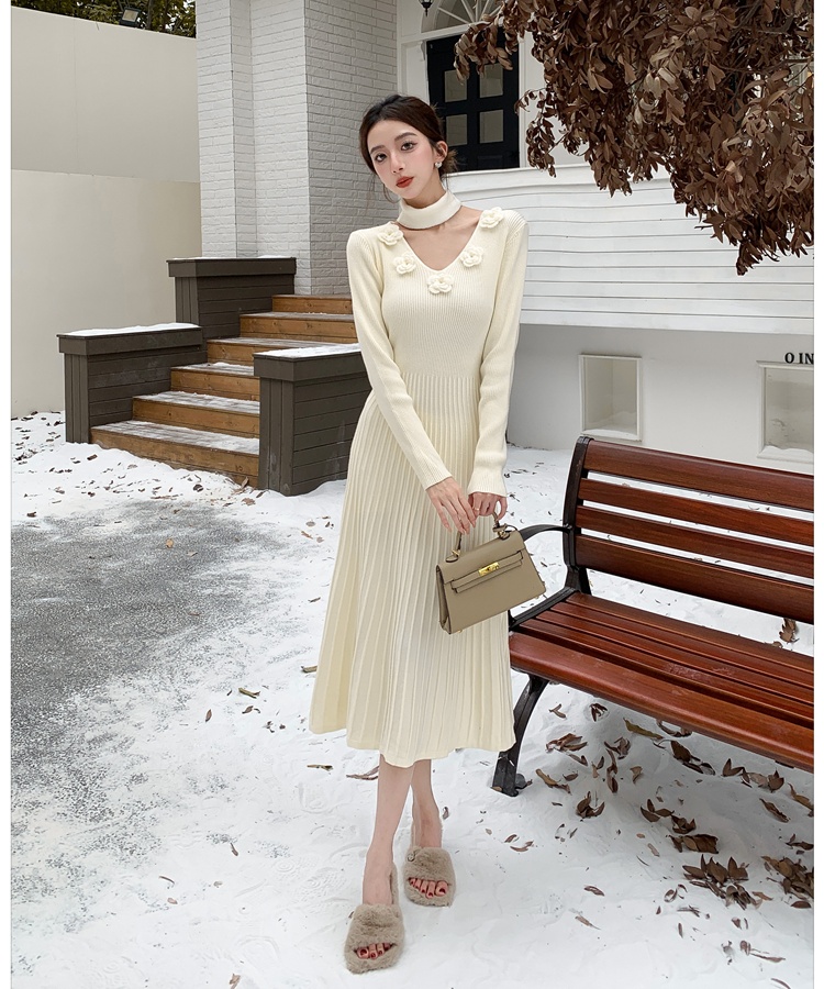 Autumn and winter flowers long dress bottoming dress