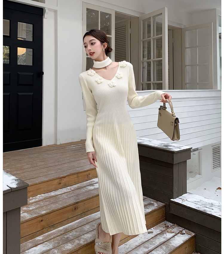 Autumn and winter flowers long dress bottoming dress