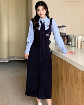 Autumn strap long dress temperament Korean style dress a set