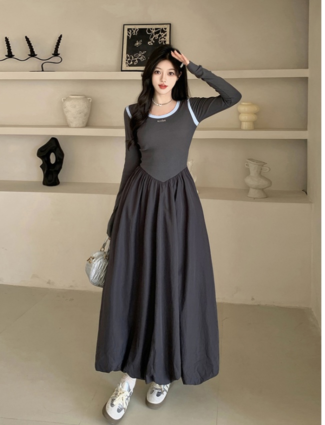 Korean style long dress long sleeve dress for women