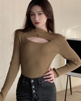 Long sleeve niche half high collar knitted tops