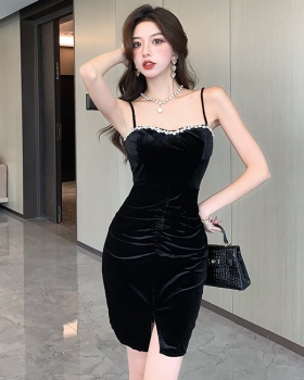 Package hip velvet sexy strap dress tight chain dress