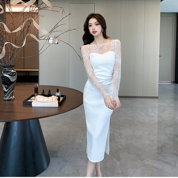 Banquet long temperament dress halter splice formal dress