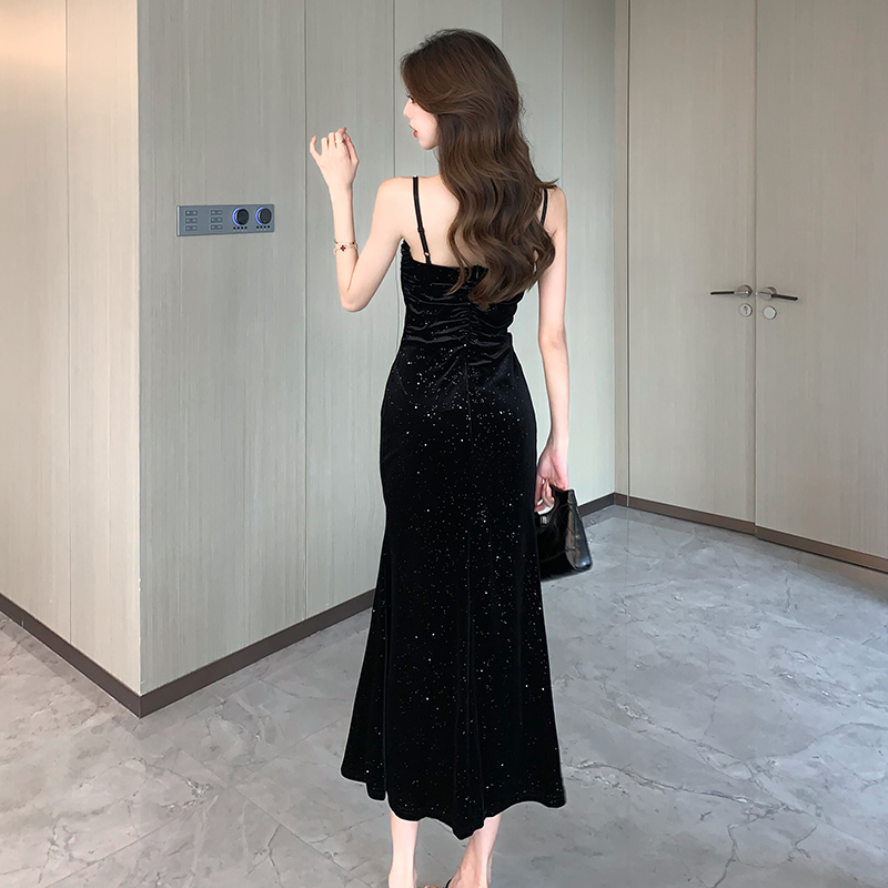 Pinched waist mermaid sling formal dress ladies long dress