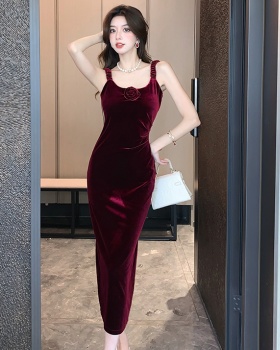 Velvet autumn and winter bottoming square collar dress