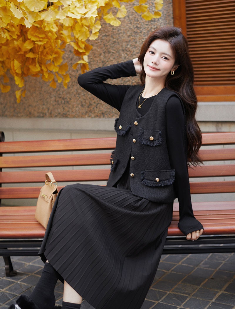 Chanelstyle slim waistcoat temperament dress 2pcs set