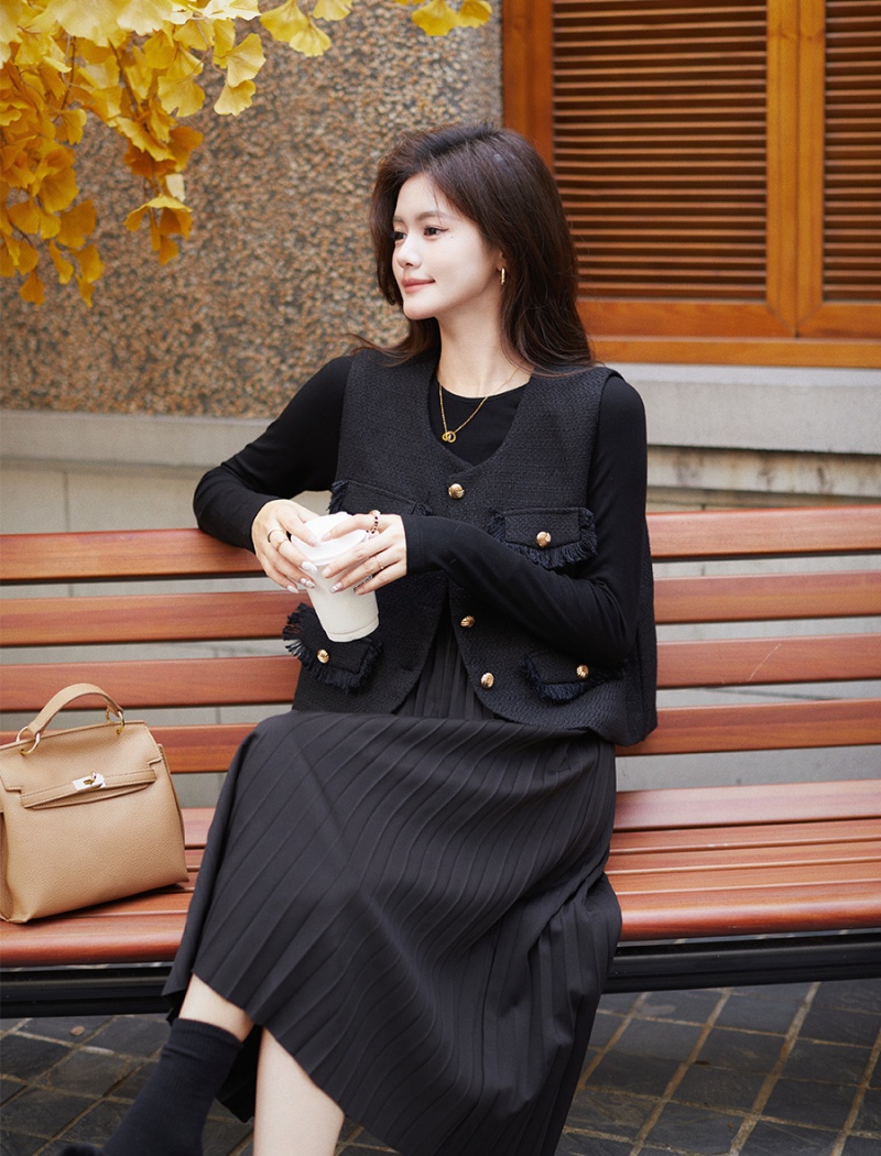 Chanelstyle slim waistcoat temperament dress 2pcs set