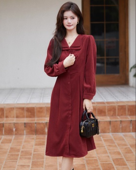 Red A-line shirt France style long dress for women