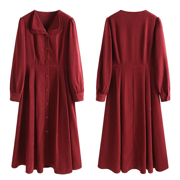 Red A-line shirt France style long dress for women