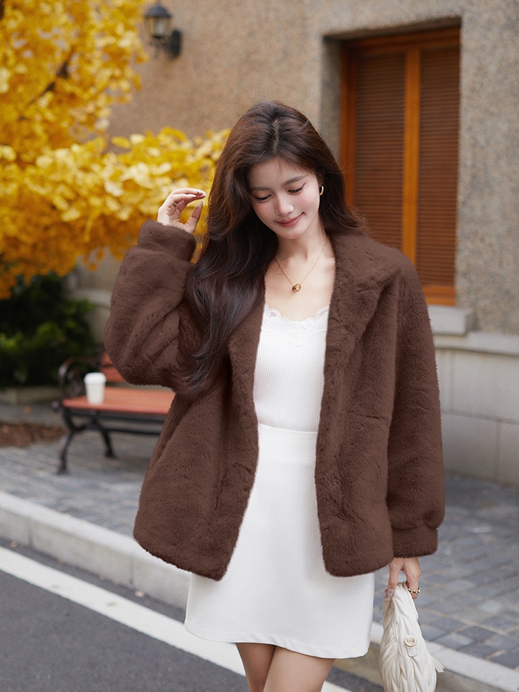 Plush cstand collar fur coat winter coat for women