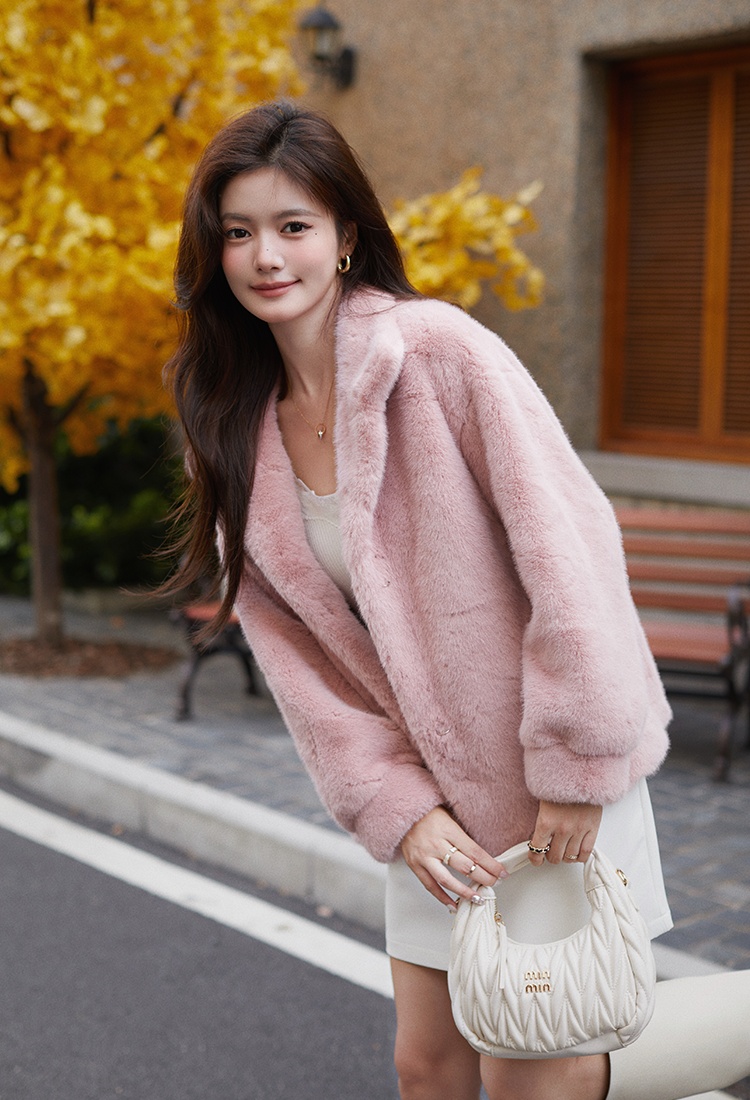 Plush cstand collar fur coat winter coat for women