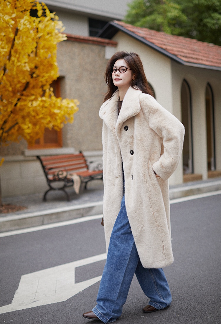 Placket thermal resin buckle loose mixed colors long coat