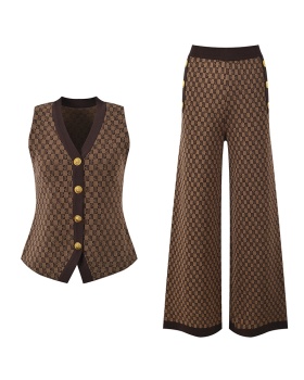 Ladies wide leg pants metal buckles waistcoat a set