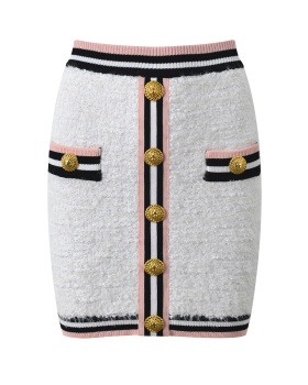 Ladies gold buckle package hip short chanelstyle skirt