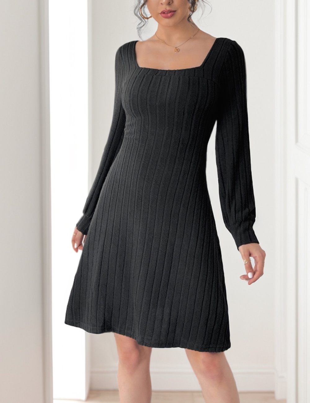 Sueding split long sleeve autumn knitted European style dress