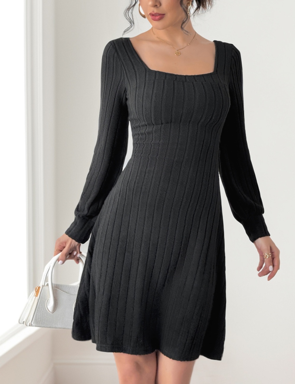 Sueding split long sleeve autumn knitted European style dress