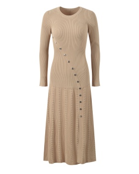 Round neck split screw thread long sleeve dress