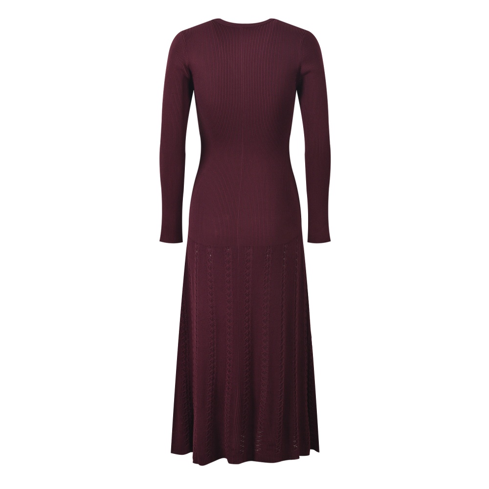 Round neck split screw thread long sleeve dress