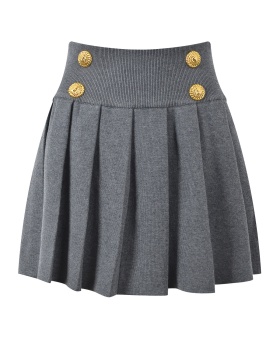 A-line double row pleated elastic waist skirt