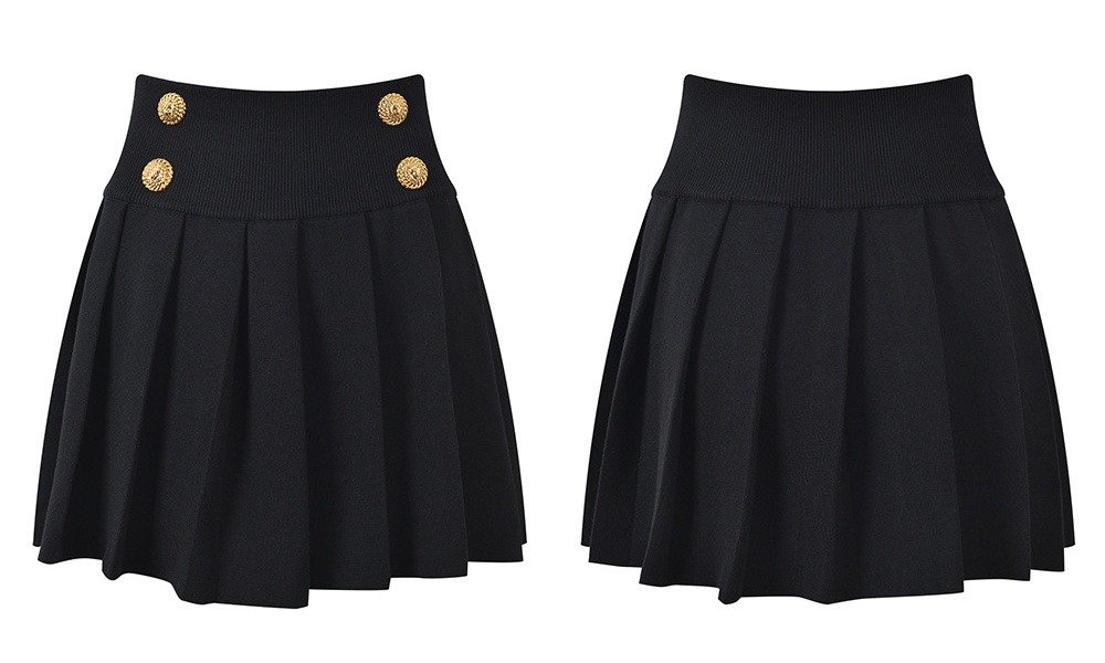 A-line double row pleated elastic waist skirt