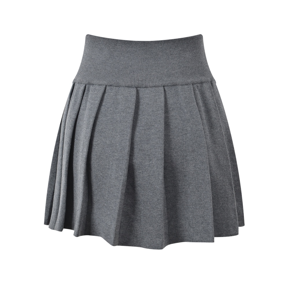 A-line double row pleated elastic waist skirt