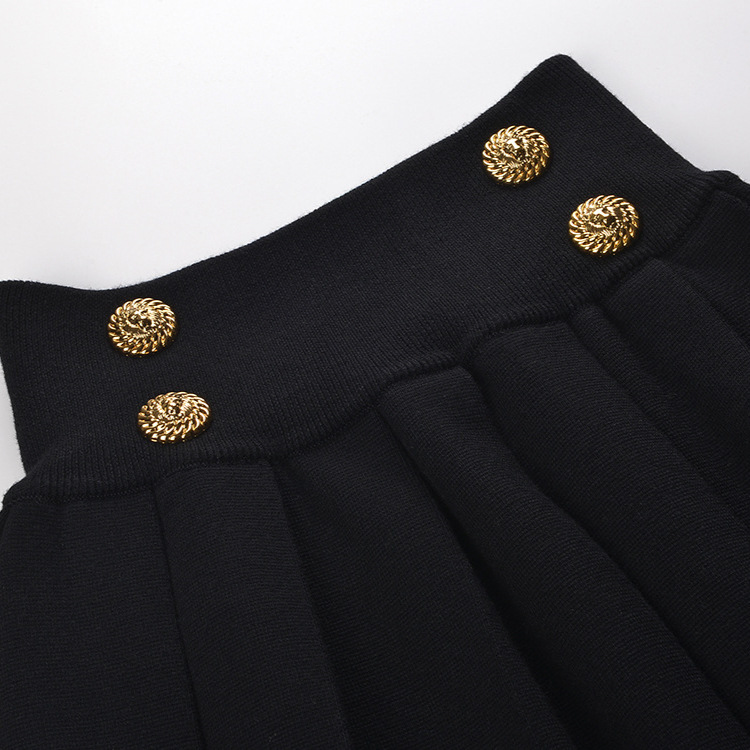 A-line double row pleated elastic waist skirt