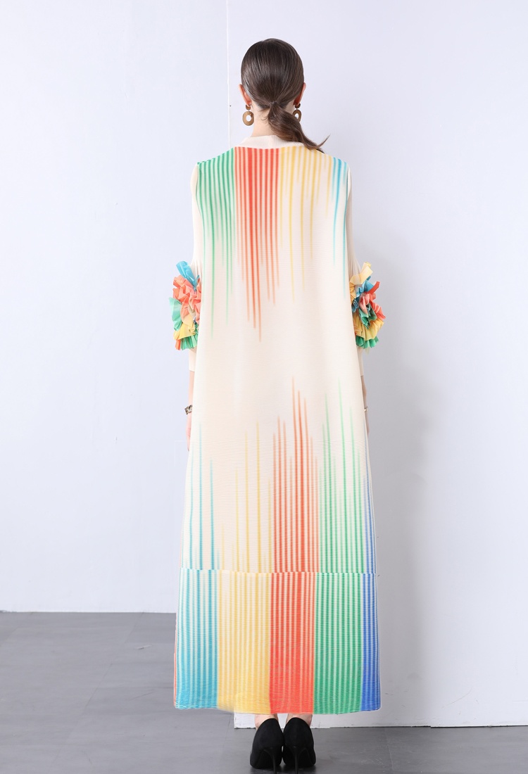 Disk flowers fold long printing Pleats Please dress