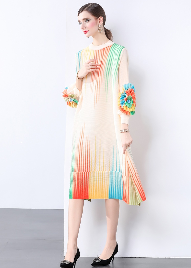 Short Pleats Please printing disk flowers fold dress