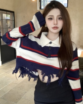 Holes retro long sleeve Korean style sweater for women