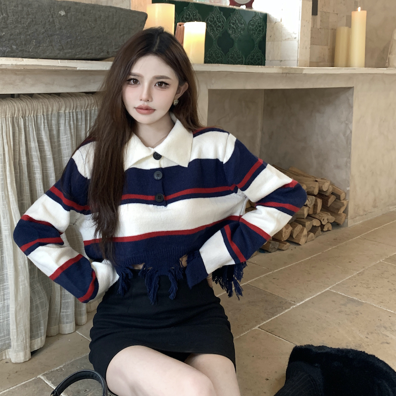 Holes retro long sleeve Korean style sweater for women