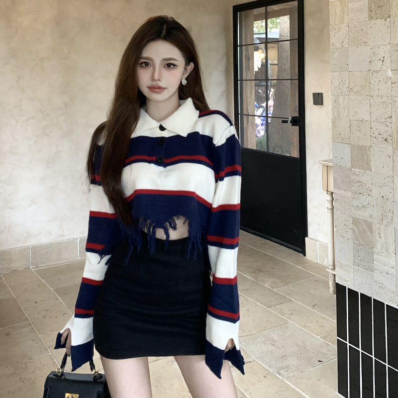 Holes retro long sleeve Korean style sweater for women