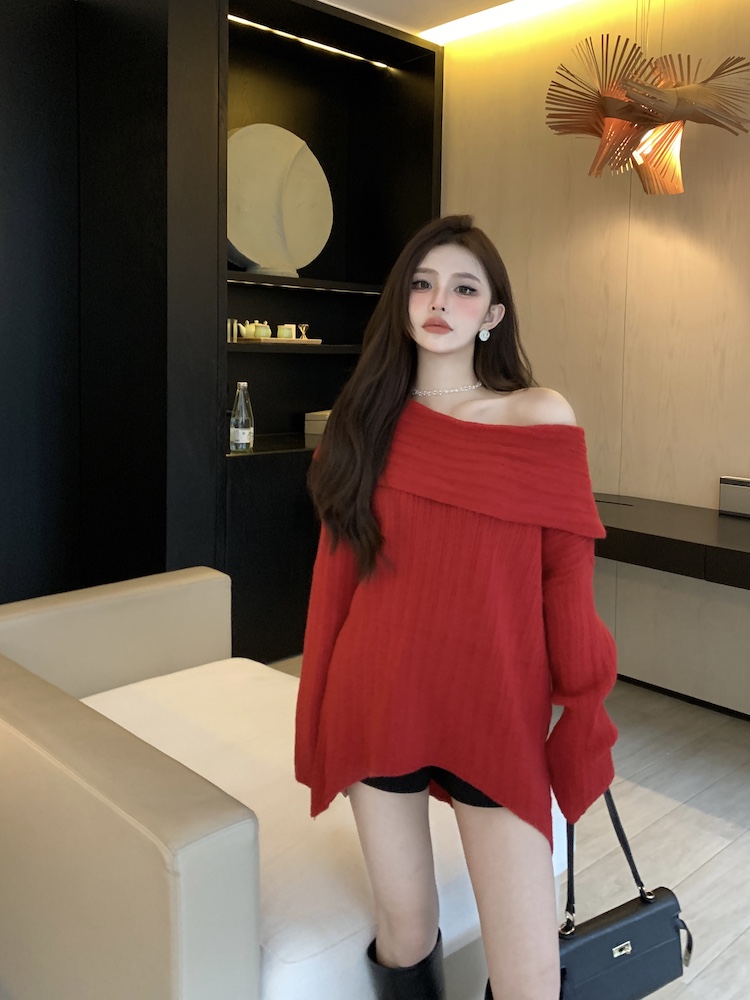 Wears outside flat shoulder sweater for women