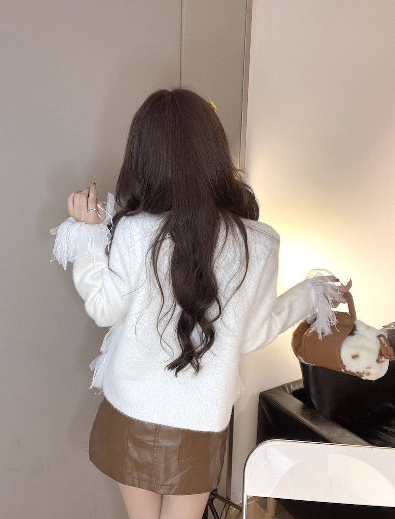 Mink hair short round neck coat show young splice cardigan