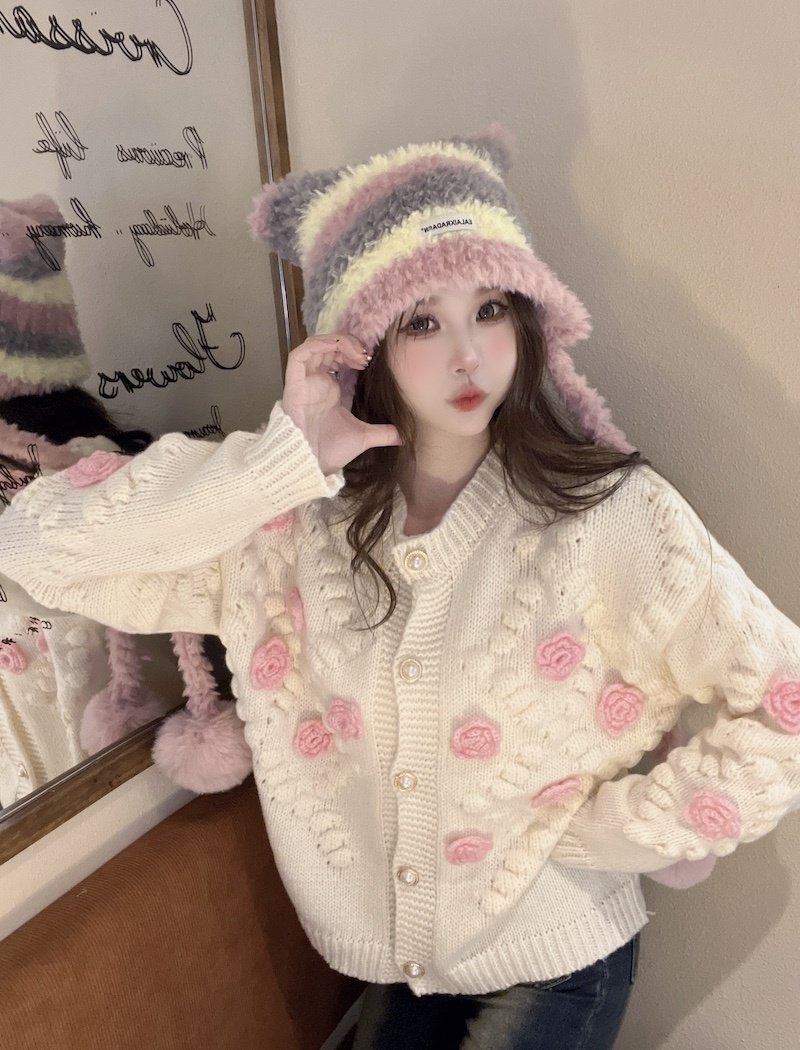 Retro short loose sweater Korean style Western style cardigan