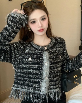 Round neck tassels coat long sleeve chanelstyle shawl