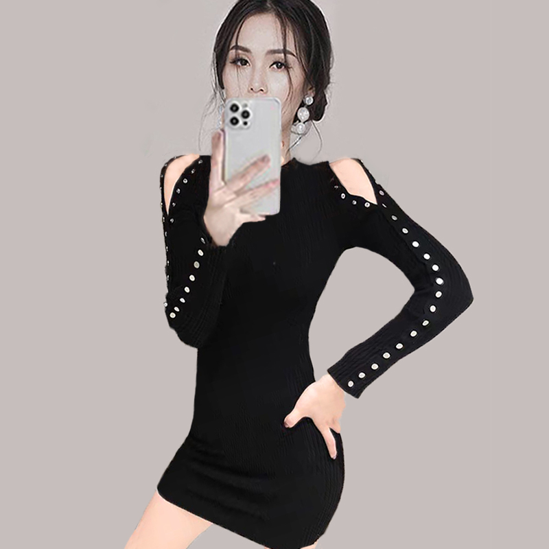 Niche knitted dress slim bottoming sweater for women