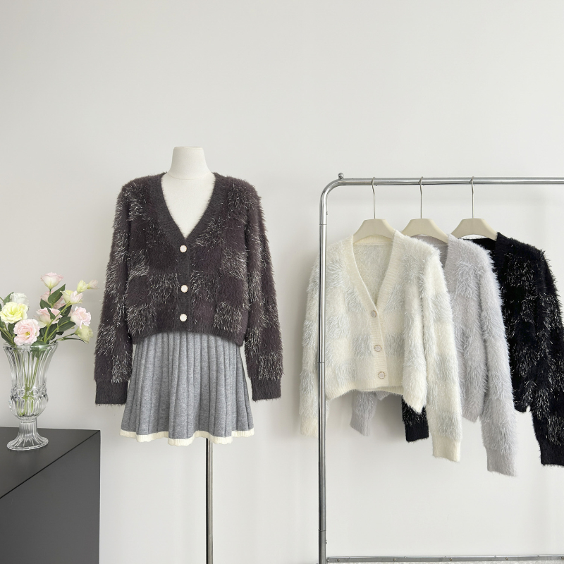 Imitation of mink hair sweater cardigan for women